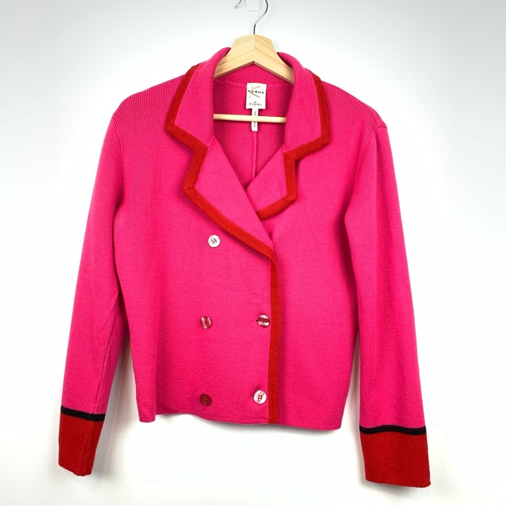 Kasha De Rodier Cardigan Pink Red Double Breasted Buttons Wool Blend Sz 38